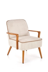 Odpočinkové křeslo Grejs béžové skandinávské do obýváku z látky na dřevěných nohách