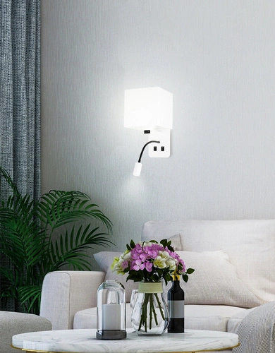 Nástěnné LED svítidlo Magnum 2 bílé moderní s látkovým stínidlem do ložnice a obýváku 40 cm