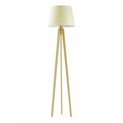 Stojací lampa do obýváku moderní s ecru stínidlem Curacao dubové dřevo Lysne 158 cm