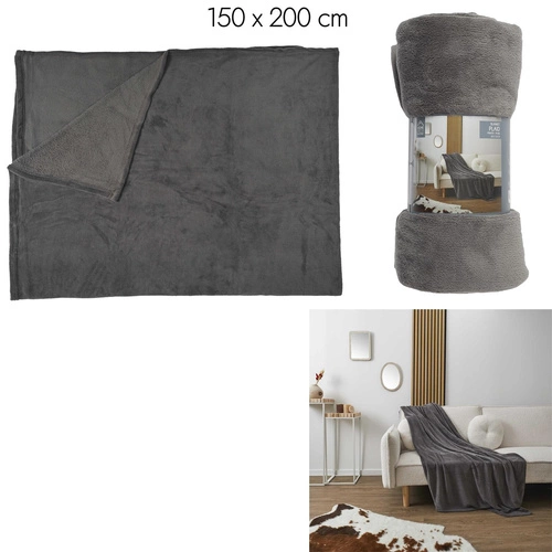 Šedý pléd Molleton 150x200 cm moderní hřejivá deka na pohovku do obýváku Intesi