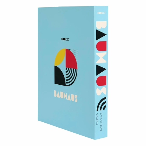 Dekorační úložná krabice ve tvaru knihy Intesi Bauhaus modrá kartonová do obýváku nebo ložnice