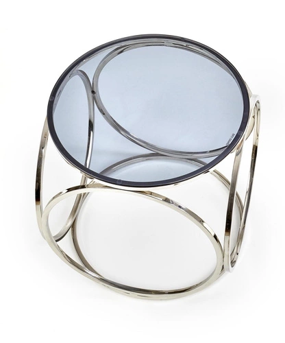 Moderní kulatý konferenční stolek skleněný Deyn S Intesi stříbrný 50 cm do obýváku