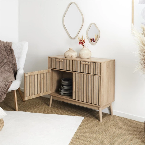 Komoda Klaus dřevěná se šuplíky a skříňkami skandinávská 100 cm do obýváku Intesi