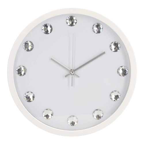 Nástěnné hodiny Intesi Diamanti bílé 30 cm moderní do obýváku skleněné s kamínky
