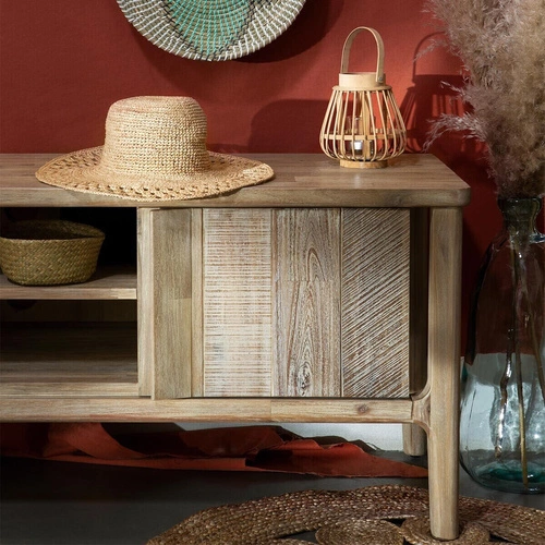 Rustikální dřevěný TV stolek z akácie Banila Atmosphera 150 cm do obýváku volně stojící