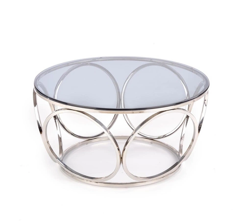 Kulatý skleněný konferenční stolek Deyn 80 cm stříbrný moderní do obýváku Intesi