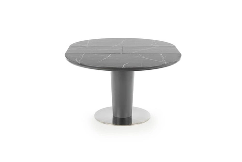 Rozkládací kulatý jídelní stůl Cardo Intesi šedý moderní na jedné noze 120–160 cm