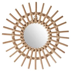 Kulaté zrcadlo boho Sun Cane 30 cm závěsné do obýváku a ložnice v dřevěném rámu