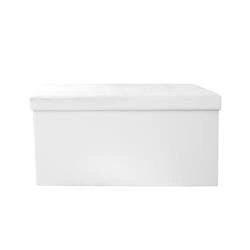 Taburet s úložným prostorem Intesi Velse bílá ekokůže obdélníkový prošívaný do obýváku a předsíně