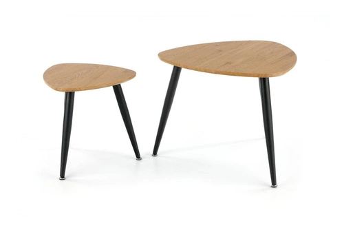 Sada 2 oválných konferenčních stolků Minessa loft dub a černý kov do obývacího pokoje Intesi