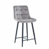 Barová židle Poly Low šedá sametová s opěrkou moderní prošívaná na černých nohách 61 cm