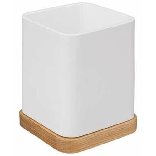 Kelímek na zubní kartáčky Natureo bílý s jasanovým dřevem do koupelny 5five