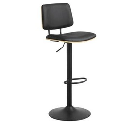 Barová židle Owen černá s opěrkou, výškově nastavitelná, otočná, kožená do kuchyně a k ostrůvku, moderní Actona