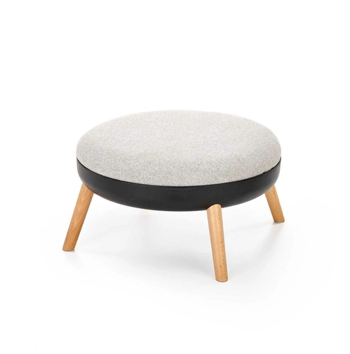 Čalouněný kulatý taburet Redo Intesi šedý skandinávský křeslo a obývací pokoj dřevo