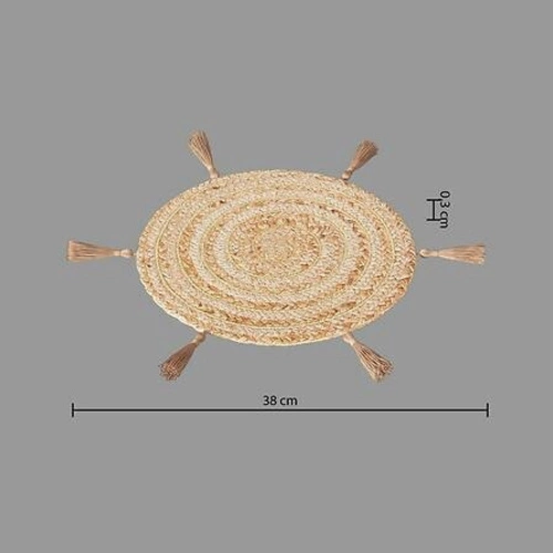 Kulatá jutová prostírka boho s bambulkami 38 cm přírodní na stůl do kuchyně 5five