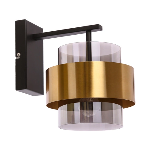 Nástěnné svítidlo Spiega moderní černé s mosazným detailem a kouřovým sklem do obýváku