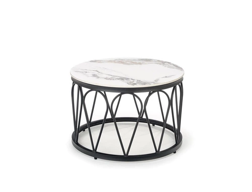 Sada 2 kulatých konferenčních stolků Mimosa bílý mramor glamour do obýváku 2v1 Intesi