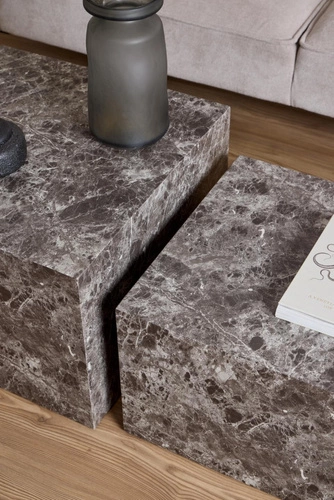 Sada 2 konferenčních stolků Dice hnědý mramor loftový čtvercový do obýváku Actona