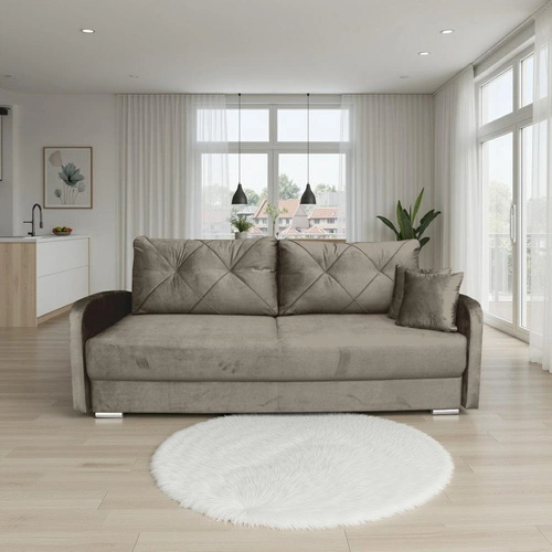 Rozkládací pohovka Urduna hnědá s úložným prostorem a funkcí spaní skandinávský styl do obýváku