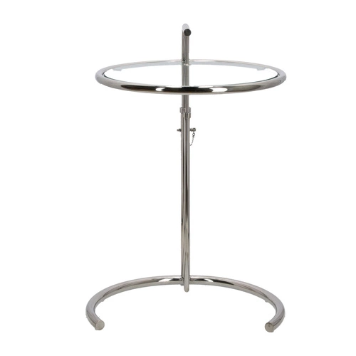 Konferenční stolek Frame kulatý skleněný stříbrný moderní nastavitelný do obýváku inspirovaný E.Gray