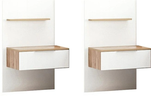 Sada 2 závěsných nočních stolků se zásuvkou 50 cm bílé, dub, moderní Intesi