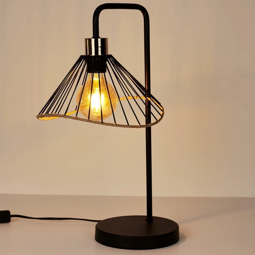 Stolní lampa Anel moderní černá s ratanem do obýváku a ložnice loft industriální