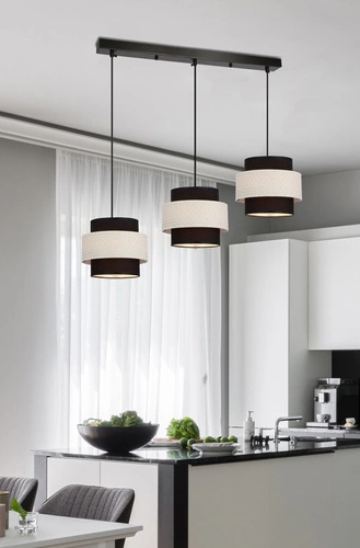 Závěsné svítidlo Benta černé s ratanem, 3bodové, nastavitelné do obýváku a jídelny