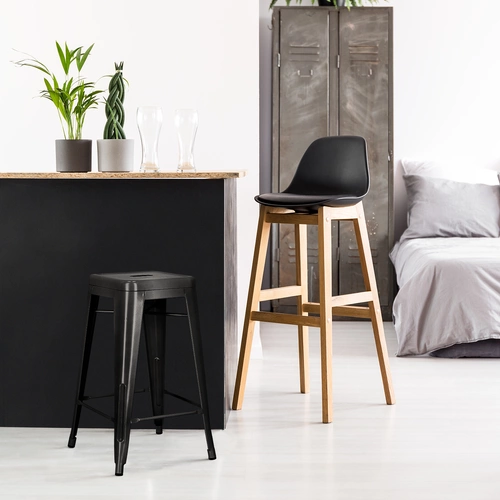 Barová židle Paris 66 cm černá kovová bez opěrky industriální k kuchyňskému ostrůvku inspirovaná Tolix