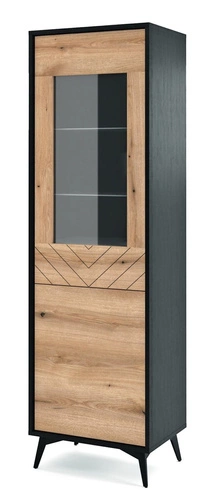 Vitrína na knihy do obýváku Fargo loftová dřevěná v rybí kost s push to open Intesi