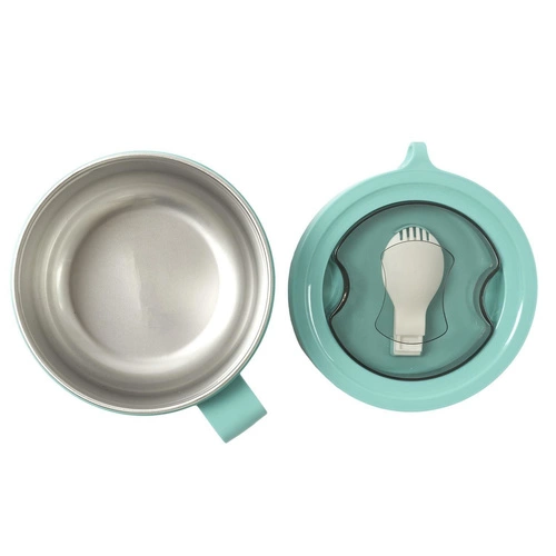 Kulatý modrý lunchbox Intesi s vidličkou, box na oběd do školy i práce, snadné čištění