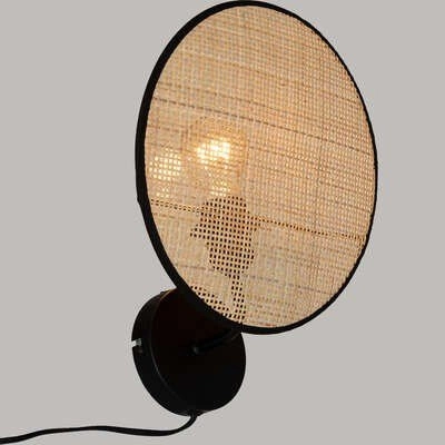 Nástěnná lampa Olme boho černá ratanová s vypínačem do ložnice a obýváku Atmosphera