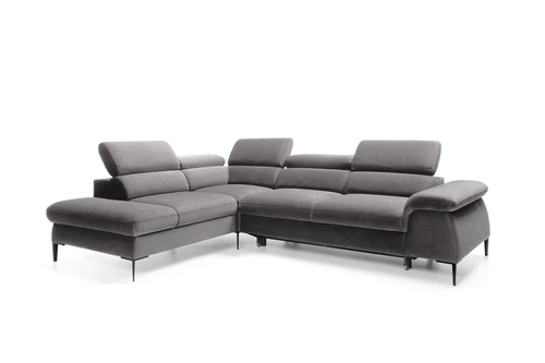 Rohová rozkládací sedačka Silvo L levá šedá skandinávská do obýváku s úložným prostorem