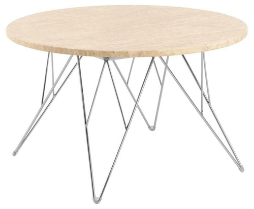 Kulatý konferenční stolek Prunus 80 cm travertin glamour chrom moderní do obýváku