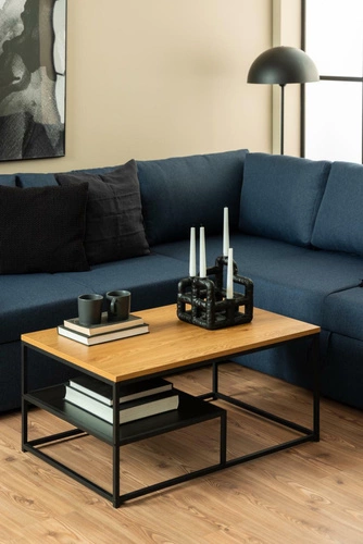 Konferenční stolek Gila 90x60 cm obdélníkový dubový s policí loftový do obýváku Actona