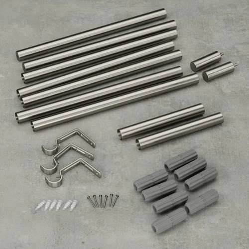 Jednoduchá garnýž Zen Umbra moderní stříbrná nastavitelná do obýváku a ložnice 162–325 cm