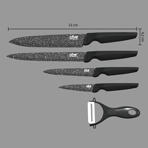 Sada kuchyňských nožů Caractere 5five černá s škrabkou na zeleninu a ovoce