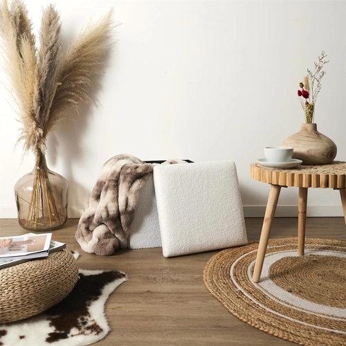 Skládací taburet Intesi Vels Boucle bílý s úložným prostorem do obýváku a předsíně čtvercový