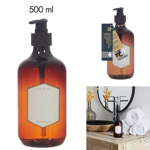 Dávkovač mýdla 500 ml jantarový s etiketou Intesi do koupelny