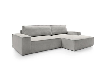 Rohová rozkládací pohovka Molde M pravá, světlý šedý manšestr, s úložným prostorem do obýváku