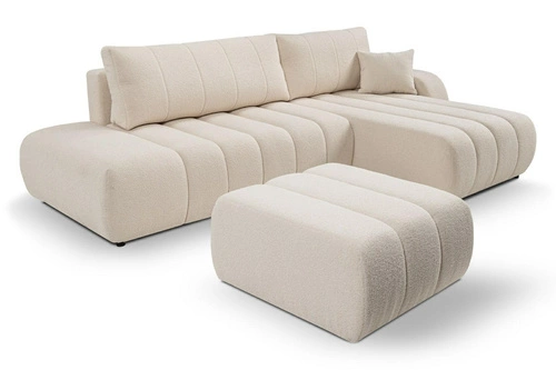 Moderní rohová rozkládací sedačka Hobro pravá béžová do obýváku s úložným prostorem