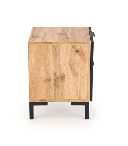 Noční stolek Intesi Meunier 40 cm, loftový, dub craft/černý, se zásuvkami
