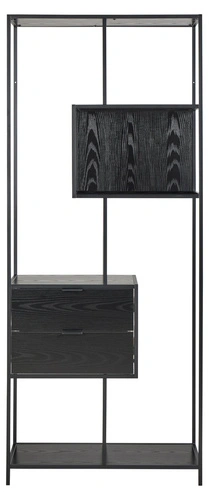 Knihovna Seaford II loftová s 2 zásuvkami černý jasan