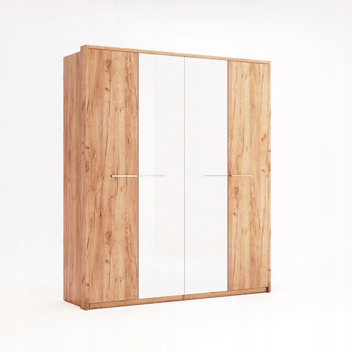 Čtyřdveřová šatní skříň Madera dub/bílý lesk moderní do ložnice s policemi