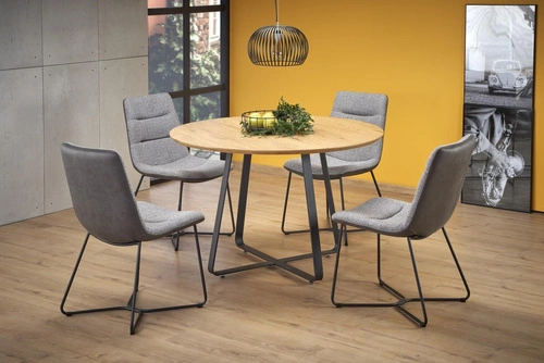 Kulatý jídelní stůl Perol 120 cm moderní loft zlatý dub černé nohy Intesi