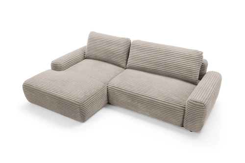 Moderní rohová rozkládací pohovka Domle levá, béžový manšestr, s úložným prostorem do obýváku