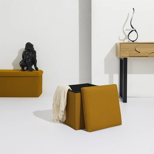 Žlutý čtvercový taburet s úložným prostorem Intesi Vels Atom moderní do předsíně a dětského pokoje