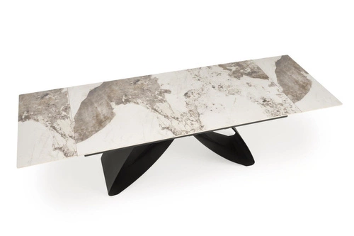 Rozkládací jídelní stůl Margareth bílý mramor 180-260 cm moderní keramická deska černé nohy