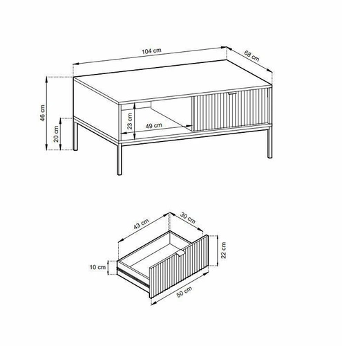 Obdélníkový konferenční stolek Delicious šedý se zásuvkou a policí moderní do obýváku Intesi