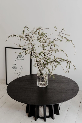 Kulatý konferenční stolek TAVLE černý dub 100 cm moderní dřevěný do obýváku NORDIFRA