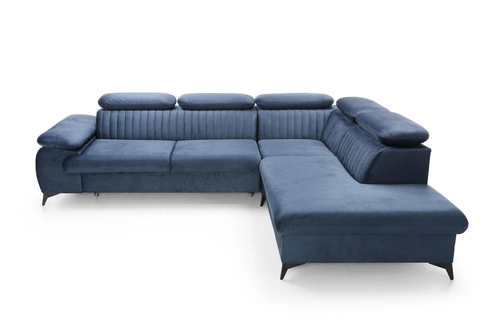 Moderní rohová rozkládací pohovka Lund L pravá, modrá, s úložným prostorem do obýváku